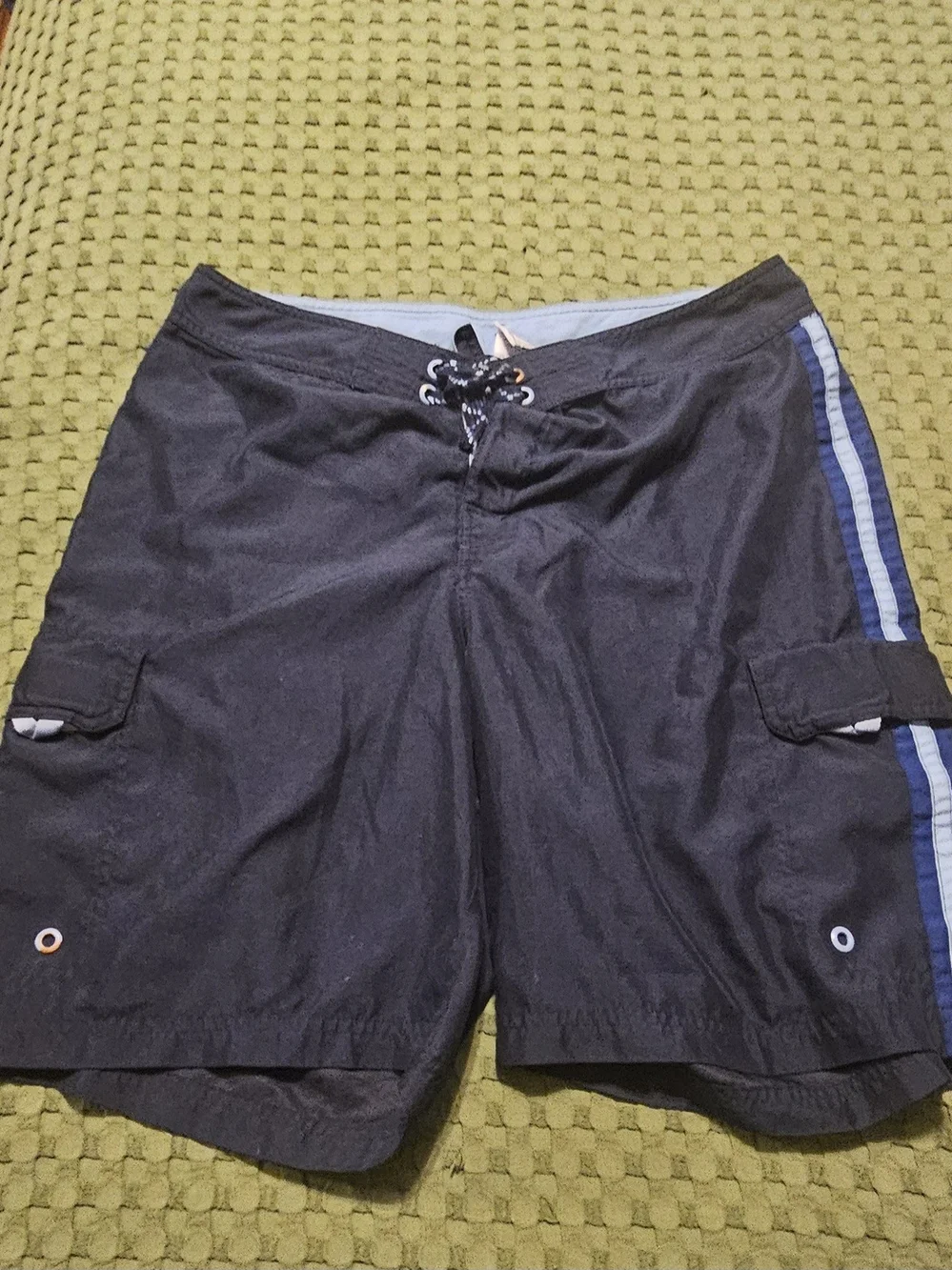 Old Navy Black Swim Trunks with Blue Stripe